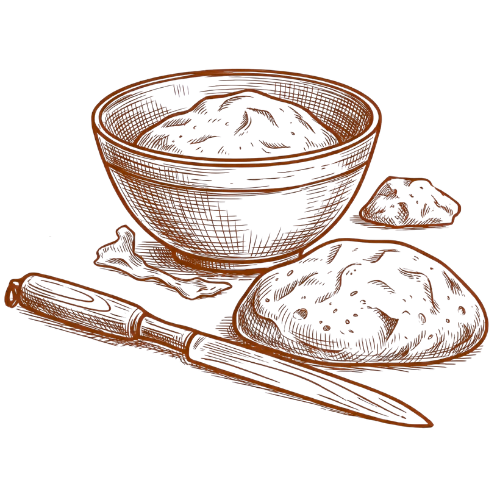 Handgezeichnete Illustration: Schüssel mit Teig
