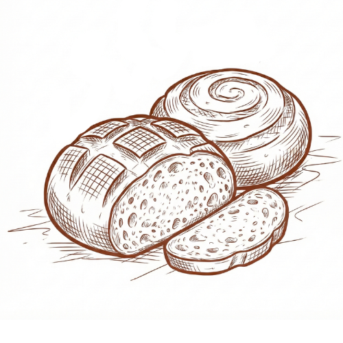 Handgezeichnete Illustration: frisch gebackene Brote und Brötchen