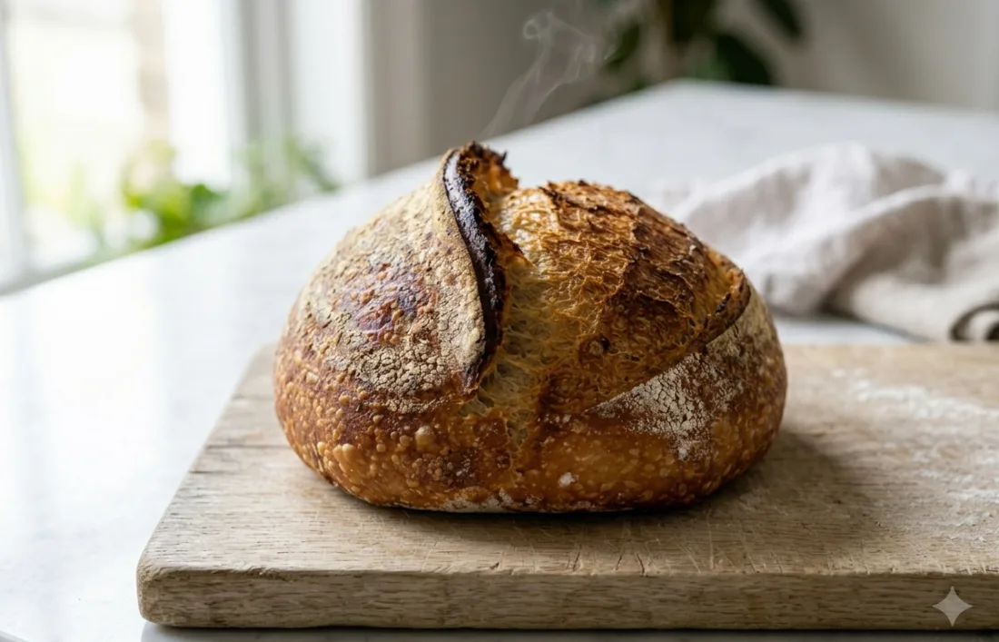 Glänzende, krachende Brotkruste mit sauber aufgesprungenem Ausbund als Ergebnis von Schwaden beim Backen