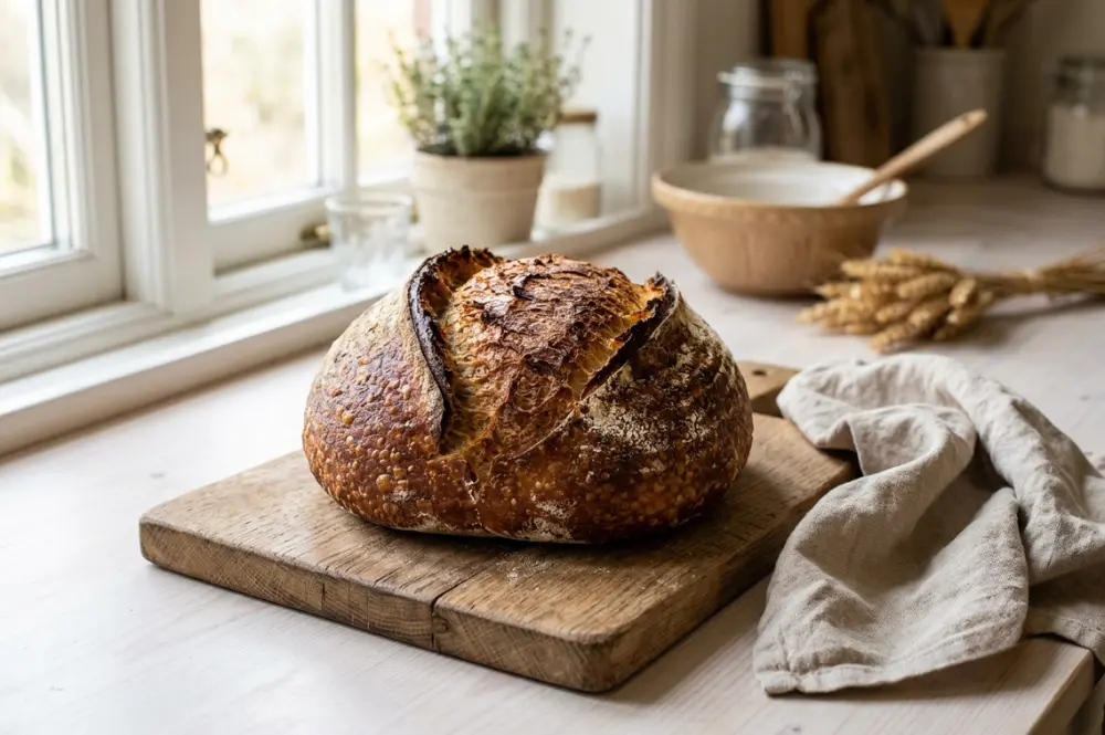 Brot mit dunkler, glänzender Kruste durch inaktives Backmalz