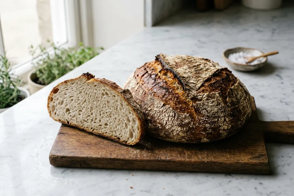 Fertiges Brot mit goldbrauner Kruste und gleichmäßiger Krume
