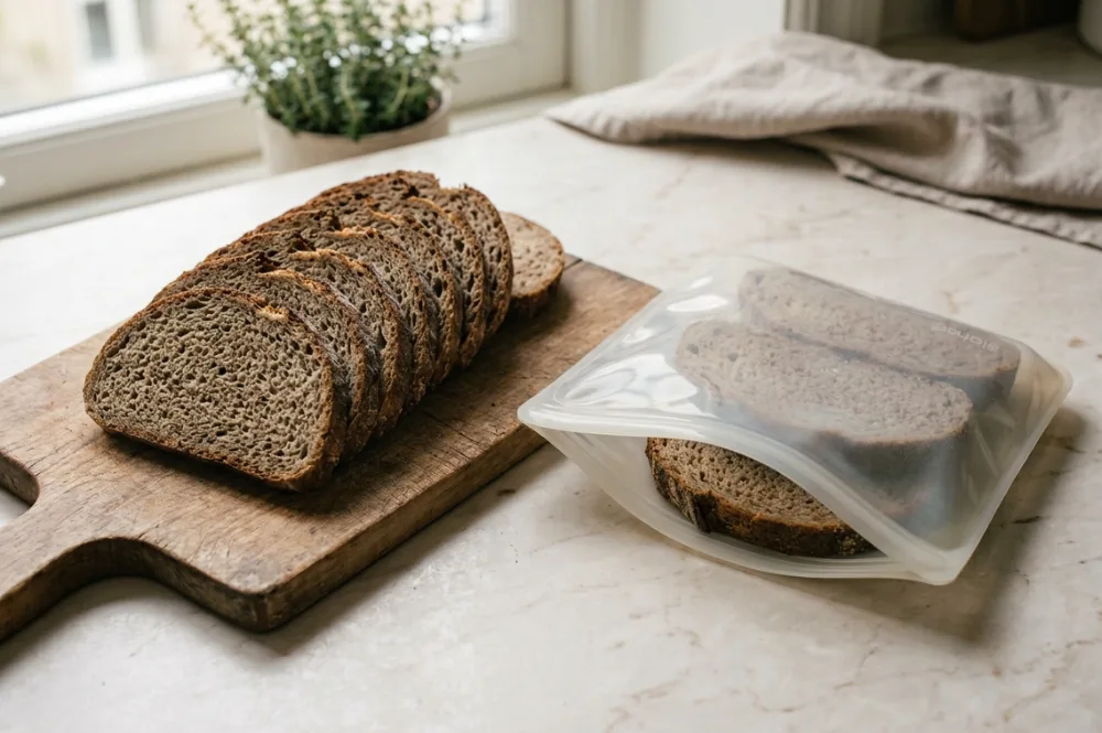 Selbstgebackenes Brot aufbewahren durch Einfrieren in einzelnen Scheiben