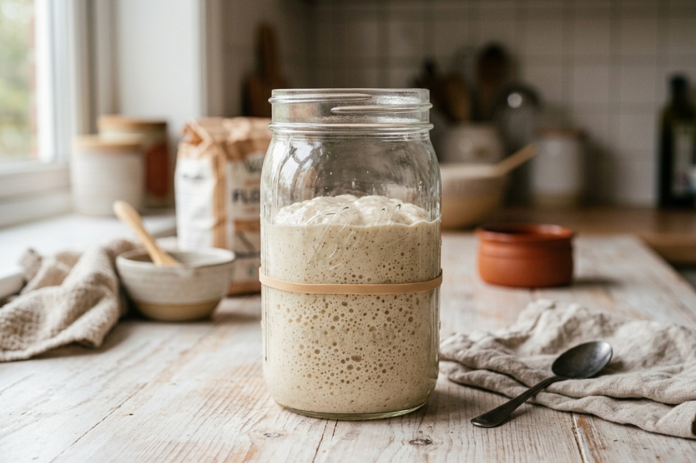 Wiederbelebtes Anstellgut nach dem Auftauen, blasig und gewölbt im Glas