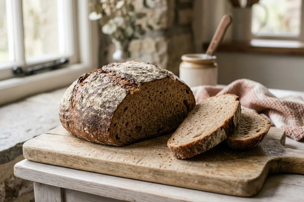Angeschnittenes Vollkornbrot mit saftiger Krume, so gelingt Vollkorn backen