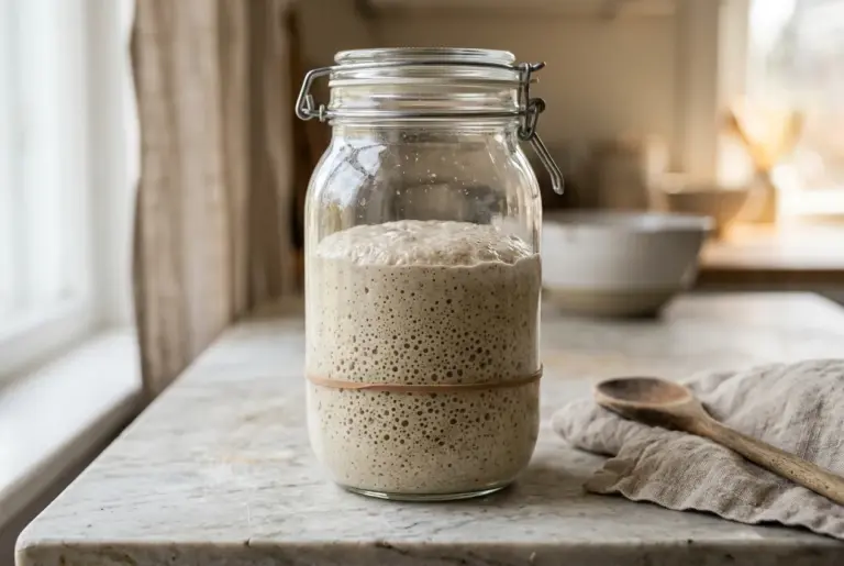 sauerteig am peak verdoppelt im glas