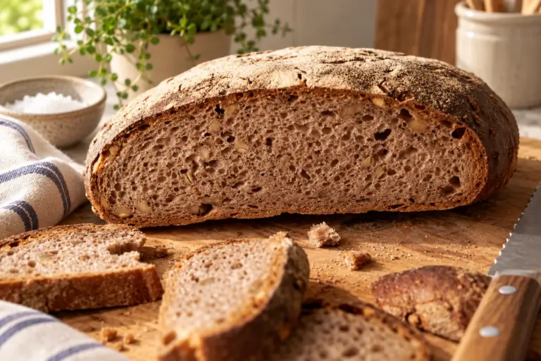 walnussbrot sauerteig angeschnitten walnuesse