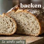 Angeschnittenes Dinkelbrot mit Saatenkruste und lockerer, saftiger Krume auf einem Holzbrett